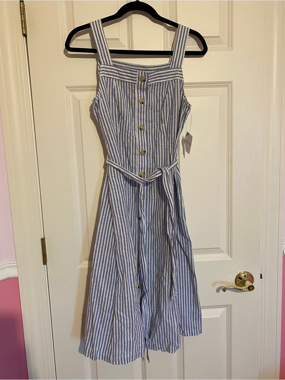 Liz Claiborne striped linen cotton sleeveless button-down midi dress, size small